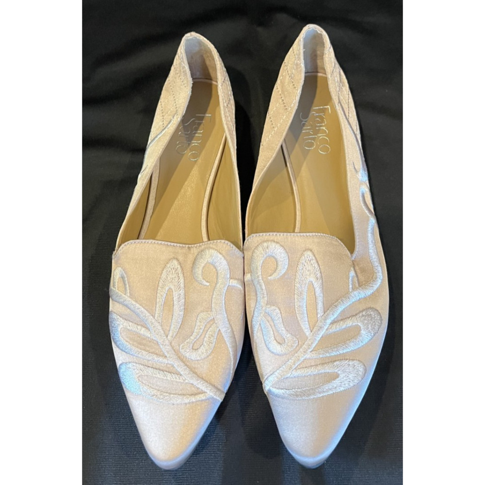 Franco Sarto Women's Pointed Toe Embroidered Flats Ivory Cream Size 9 Dress Shoe